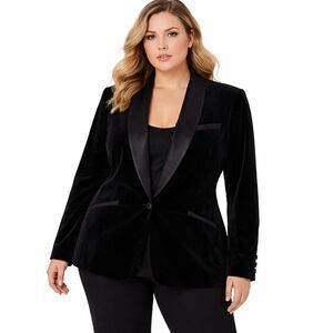 CAbi Blazer Womens 16 Black Velvet Shawl Collar One Button Tuxedo Jacket Formal